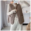 Women's Fleece Lined Thickened Warm Zipper Sheepskin Vest Winter Outerwear Coat Integrated Leather And Fur Shoulder Biker Jacket
