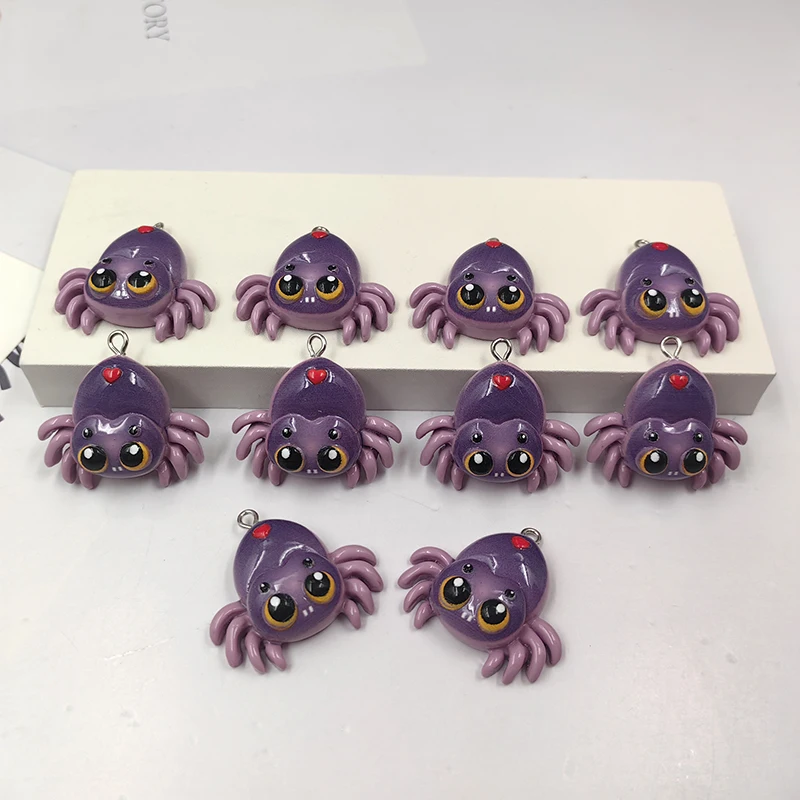10pcs 축제 할로윈 하트 쥬얼리에 대 한 거미 매력 Kawaii 동물 수 지 펜 던 트 Flatback DIY 키 체인 C1034 만들기