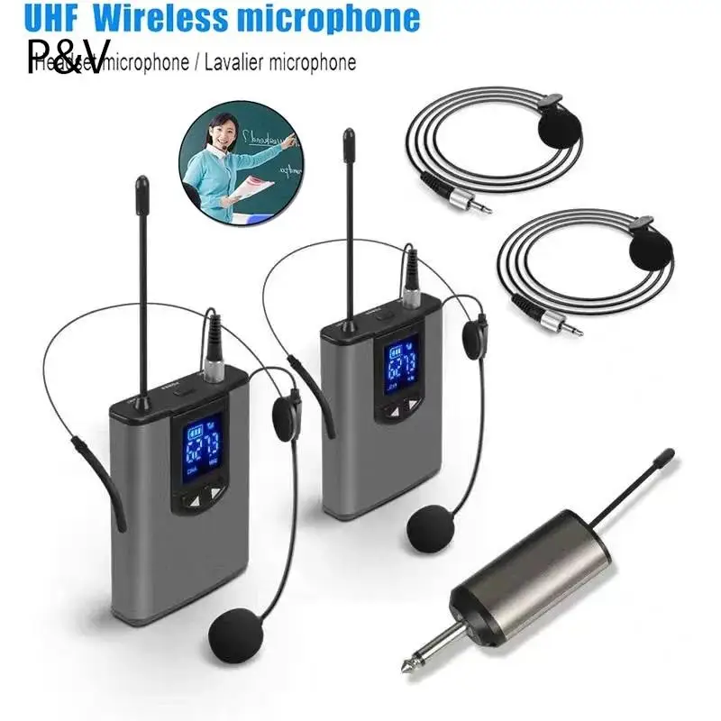 

UHF Wireless Microphone Headset Mic+Lavalier Lapel Mic with Bodypack Transmitter Teaching Speech Interview Vlog Live Recording