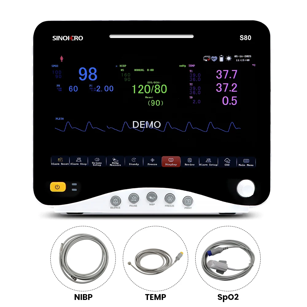 מוניטור למטופלים עם מספר פרמטרים NIBP, SpO2, מוניטור טמפרטורה מסך מגע מתאים למבוגרים, פדיאטריים, נאונטל