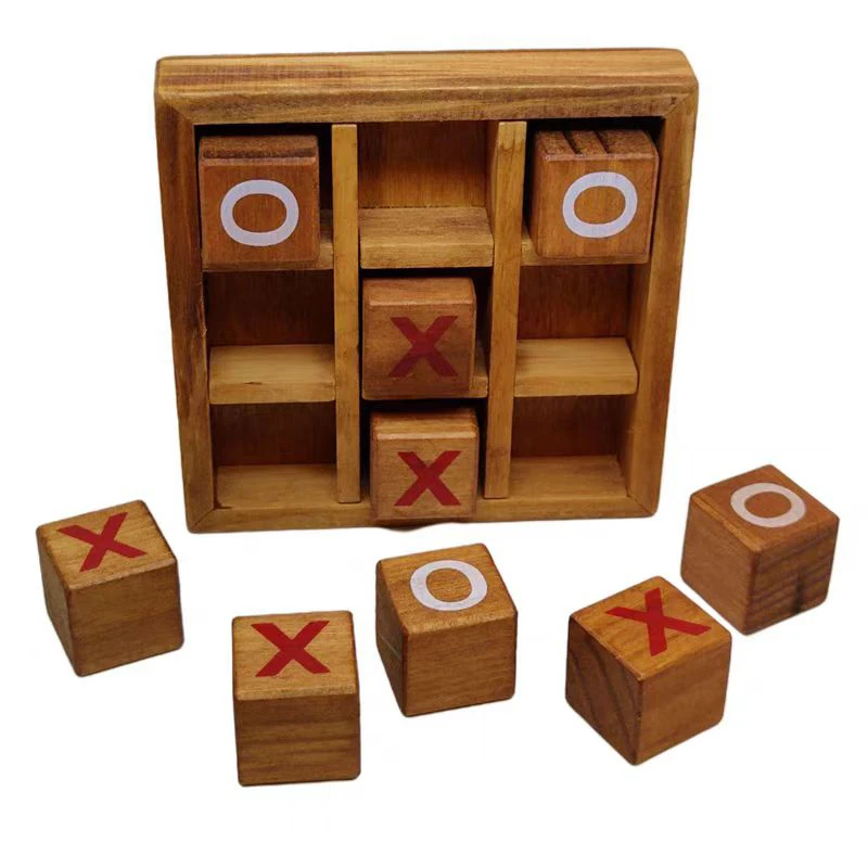 Tic tac toe wood XO chess board game 3D puzzle brain teaser fun logic challenges adults children educational toys