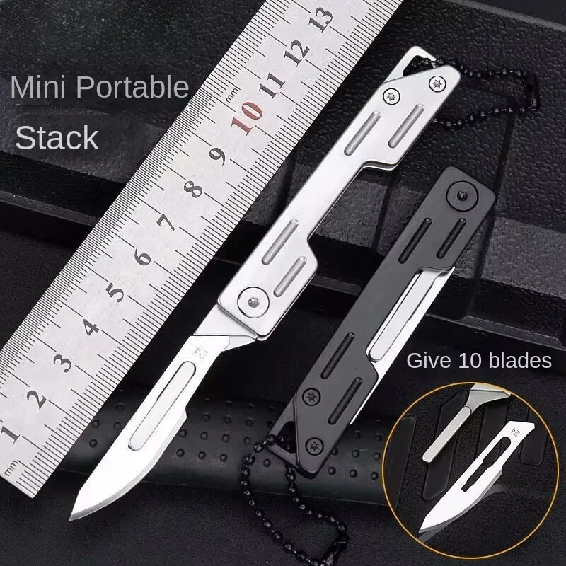 

new Outdoor Unpacking Knife Portable Keychain Replaceable Blade Edc Mini Knife Stainless Steel Carving