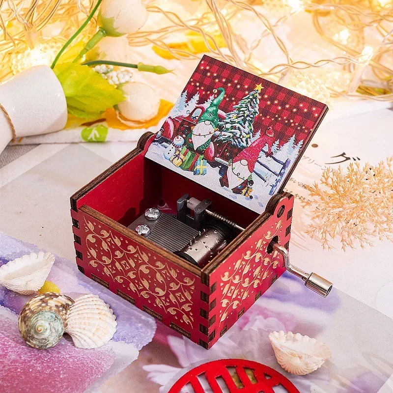 Wooden Hand Crank Music Box, Merry Christmas Theme, Jurassic Park Music Box, To My Girlfriend, Christmas Gift, New Year 3