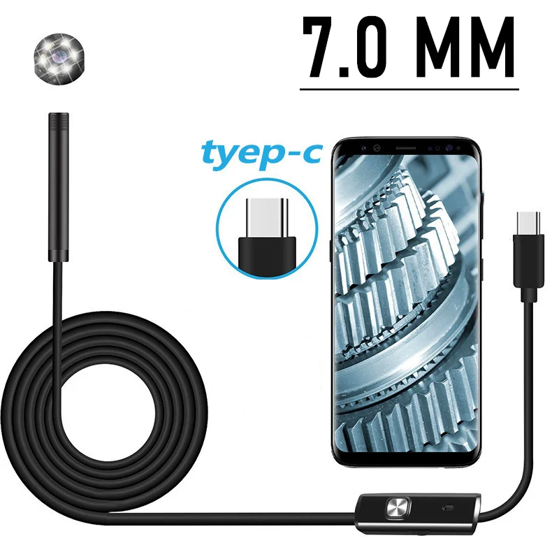 7.0/5.5 mm IP67 Waterproof Endoscope Camera 6 LEDs Adjustable Flexible Inspection Borescope Cameras for Android Huawei Phone 5