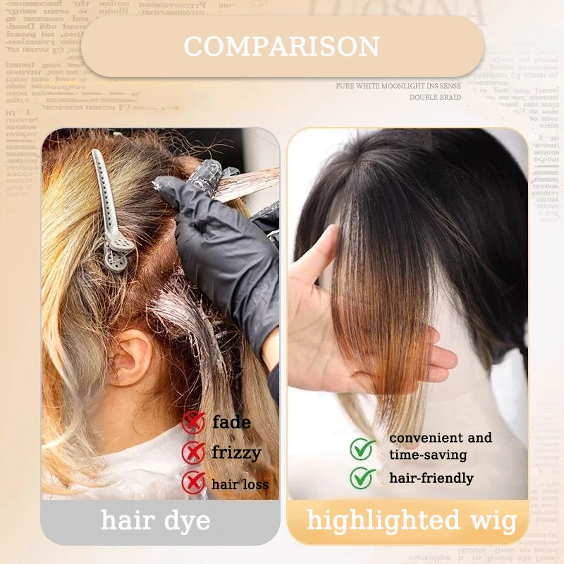 16inch Synthetic Women Wig Hairpiece Straight Blonde Highlighted Hair Topper with Hair Clips for Women Daily Party Use