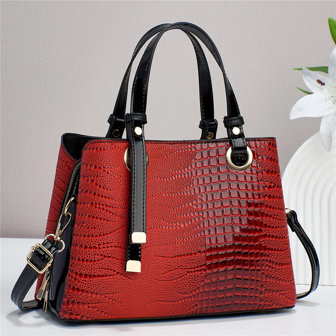 

2023 Fashion PU Leather Women Handbag Designer Crocodile Grain Large Capacity Lady Totes Top Handbag Shoulder Bag Bolsa Feminina