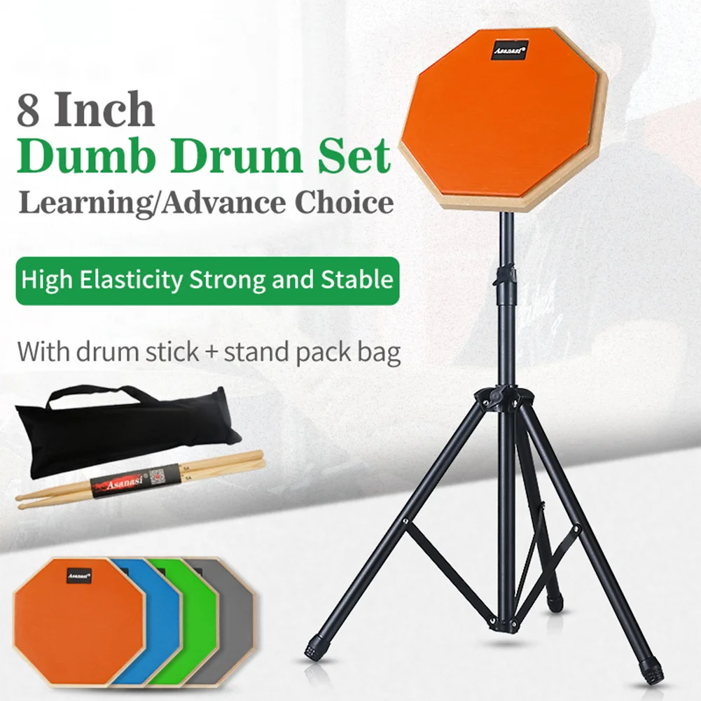 Practice Drum Pad Set 8 Inches Pad with Stand Drum Sticks Carrying Bag For Beginners Building Skill At Home Silent Practice