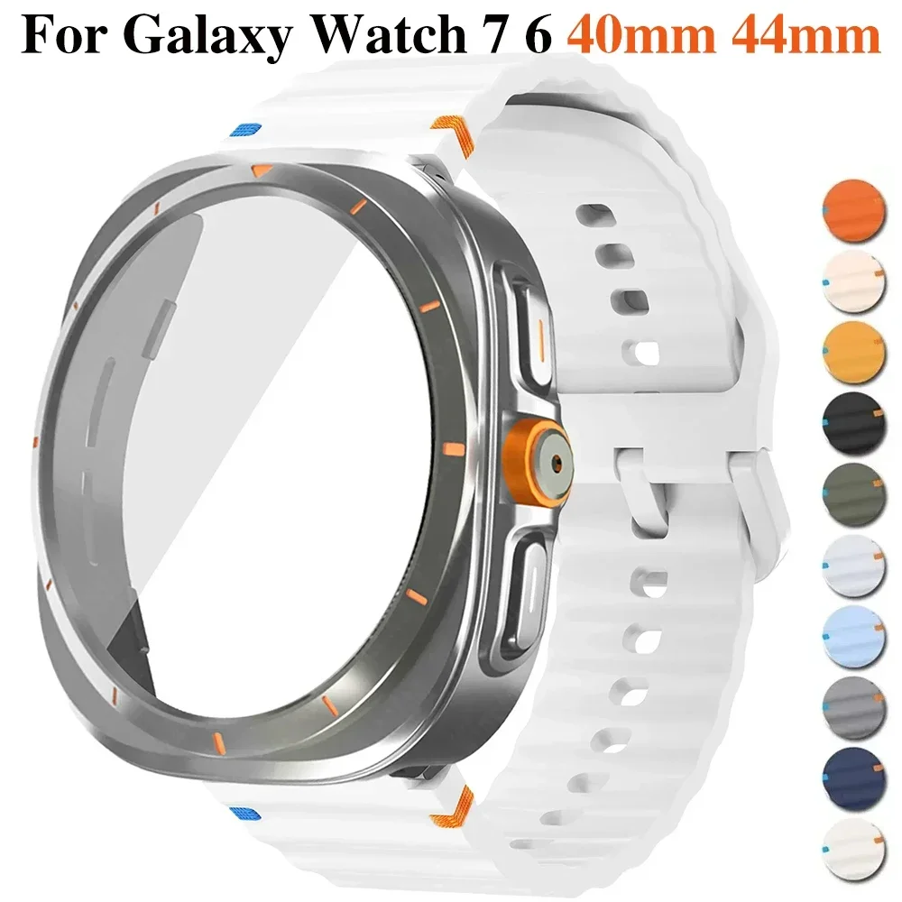 Galaxy Watch Ultra Style Case with Band for Samsung Galaxy Watch 7 6 40mm 44mm Rugged Protective Cover Tempered Glass Screen Protector