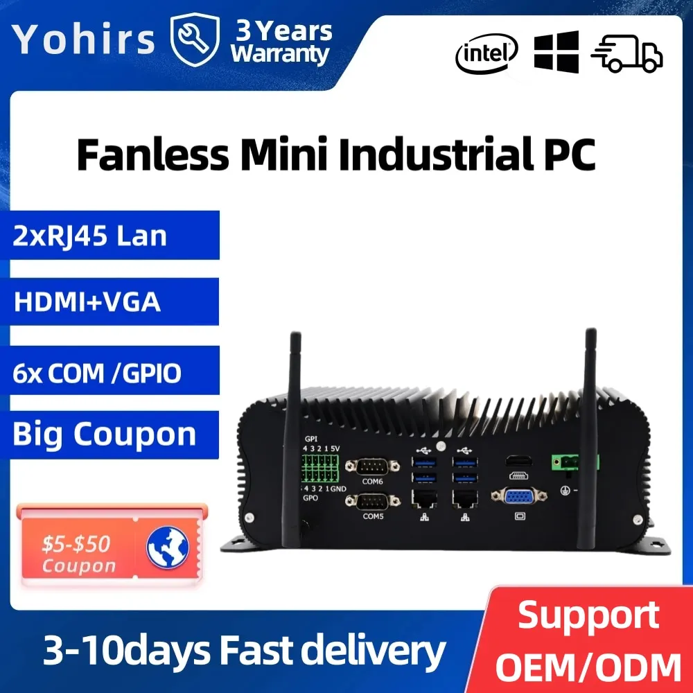 

8th Gen Fanless Mini Industrial PC I7 8550U i5 8250U Windows 10 Linux WES 2*DDR4 NVME SSD GPIO with 3G/4G/SIM Card for Industry