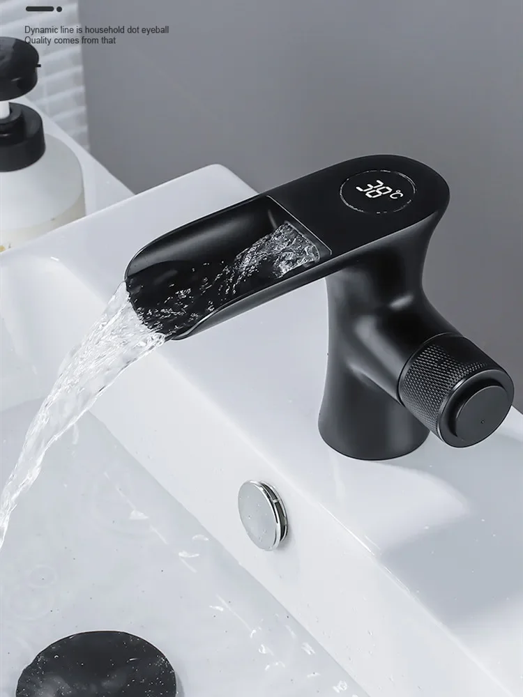 Description Picture 6 of itemNew Basin Faucet Temperture Digital Show Bathroom Black Wash basin Single Handle Hot and Cold Waterfall