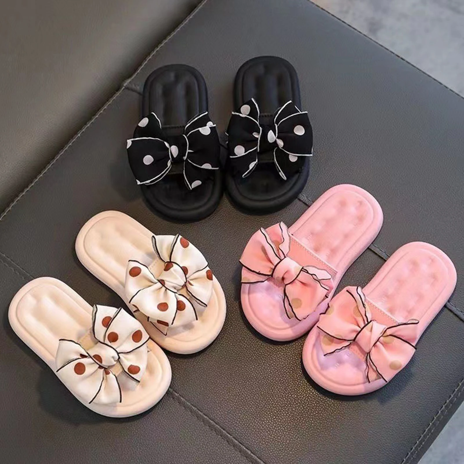 

2024 New Kids Baby Girls Slippers Soft Sole Comfortable Non-slip Toddler Princess Slide Sandals with Bow Summer Beach Shoes