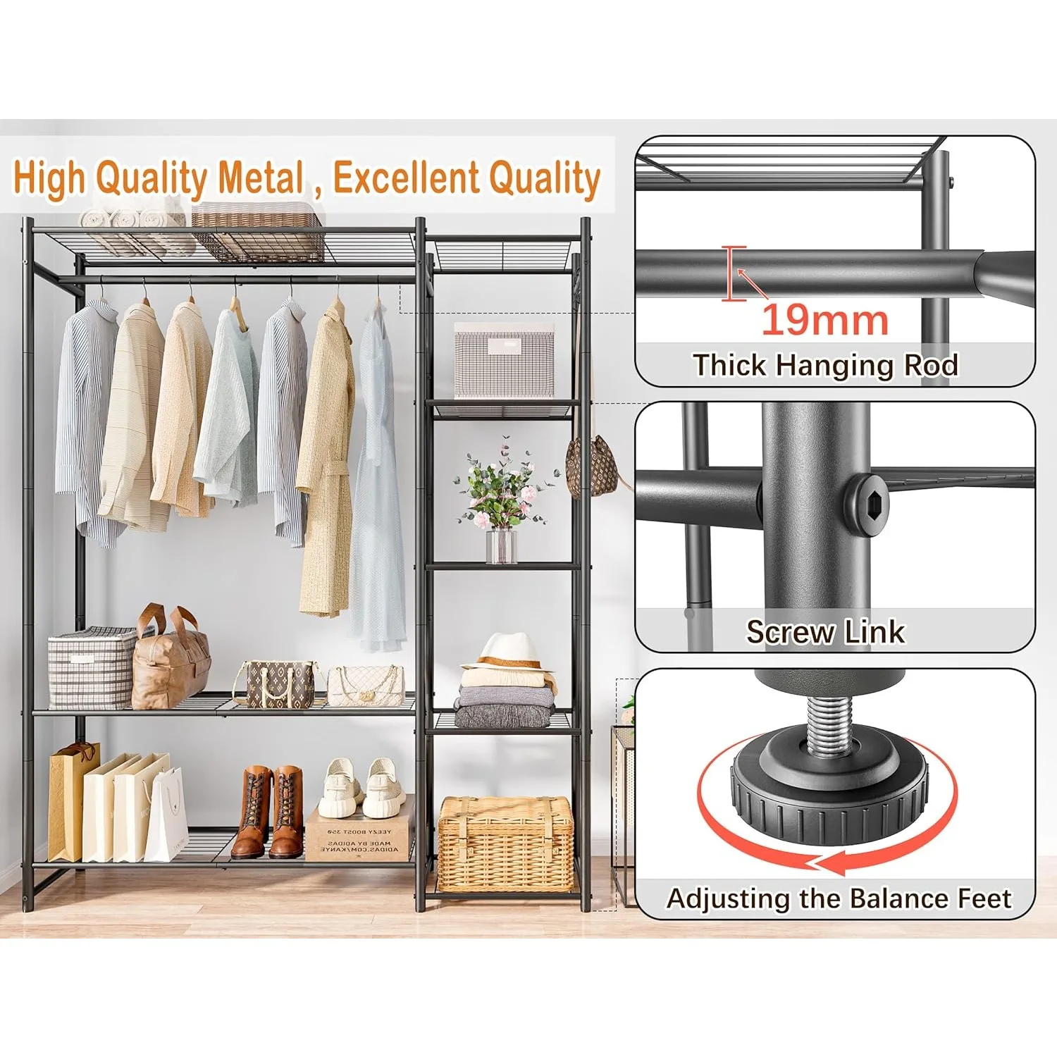 Freestanding Closet Organizers and Storage System with Hanging Rods,Steel Clothing Rack Suitable for Cloakrooms,Bedrooms 4