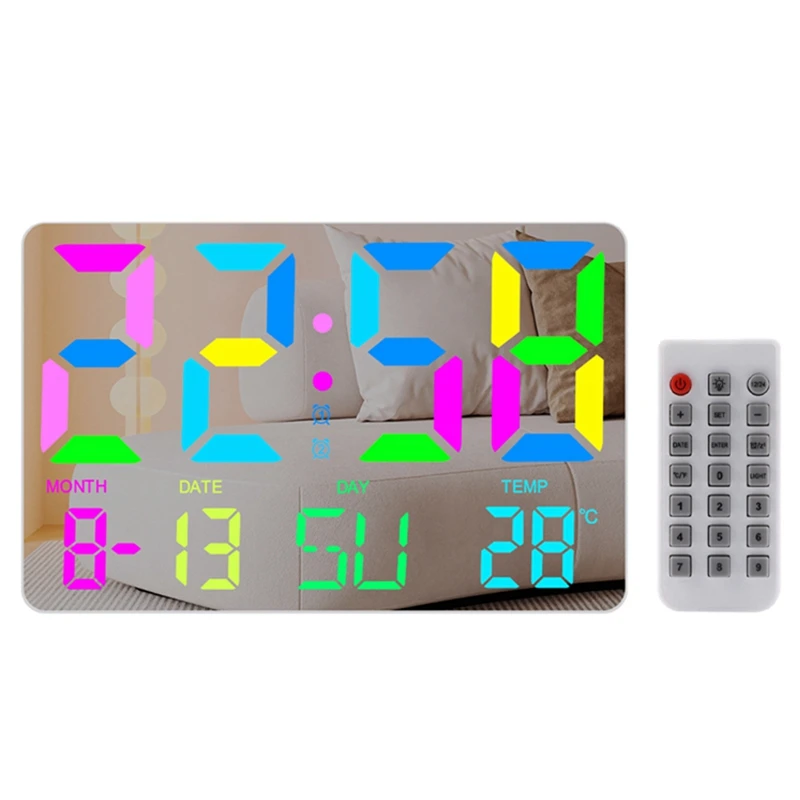 

Digital Wall Clock Large Display, 11.2Inch Rainbow LED Clock With Date, Temperature, Snooze, Adjustable Brightness,White Durable