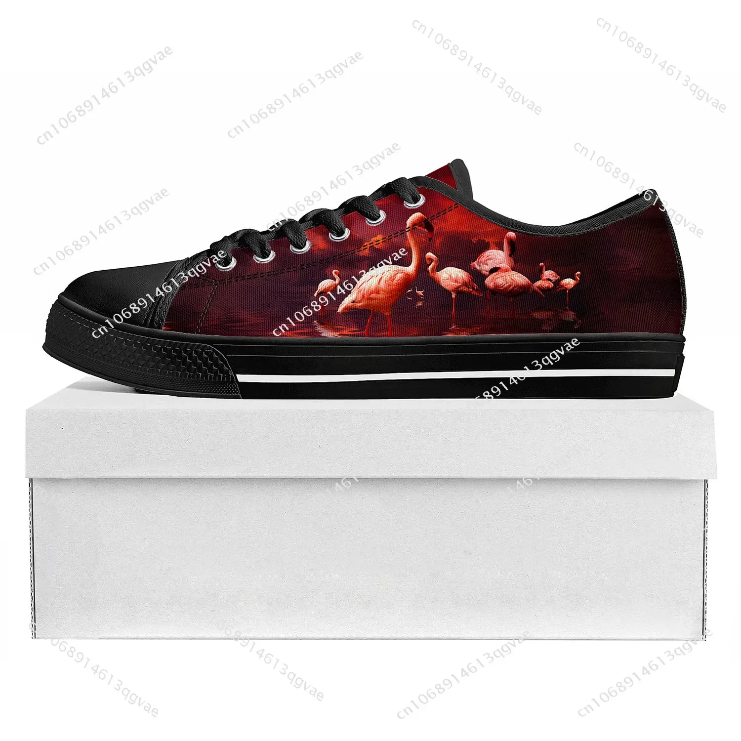 Flamingo Printed Low Top High Quality Sneakers Mens Womens Teenager Canvas Sneaker Casual Couple Shoes Custom Made Shoe Black