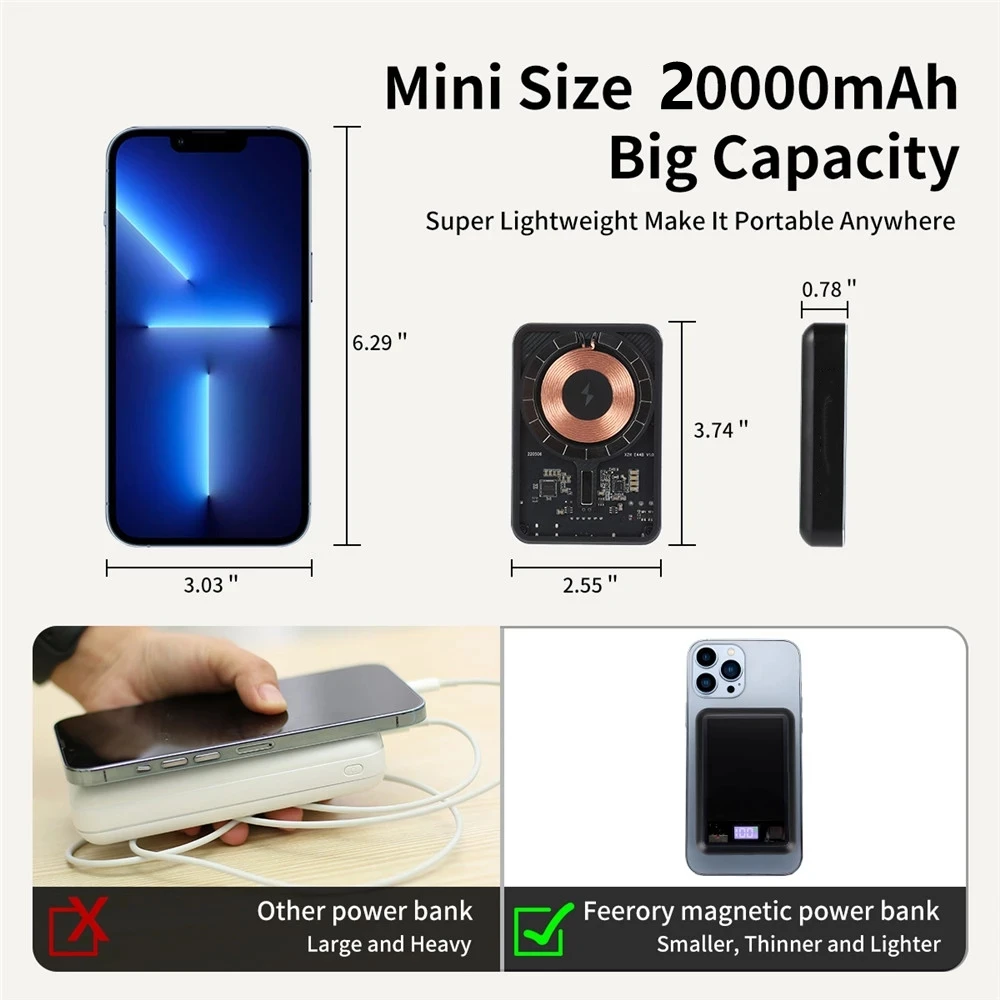 PD22.5W Wireless Power Bank Chargers For Xiaomi iPhone 13 12 11 14 Pro Max Portable