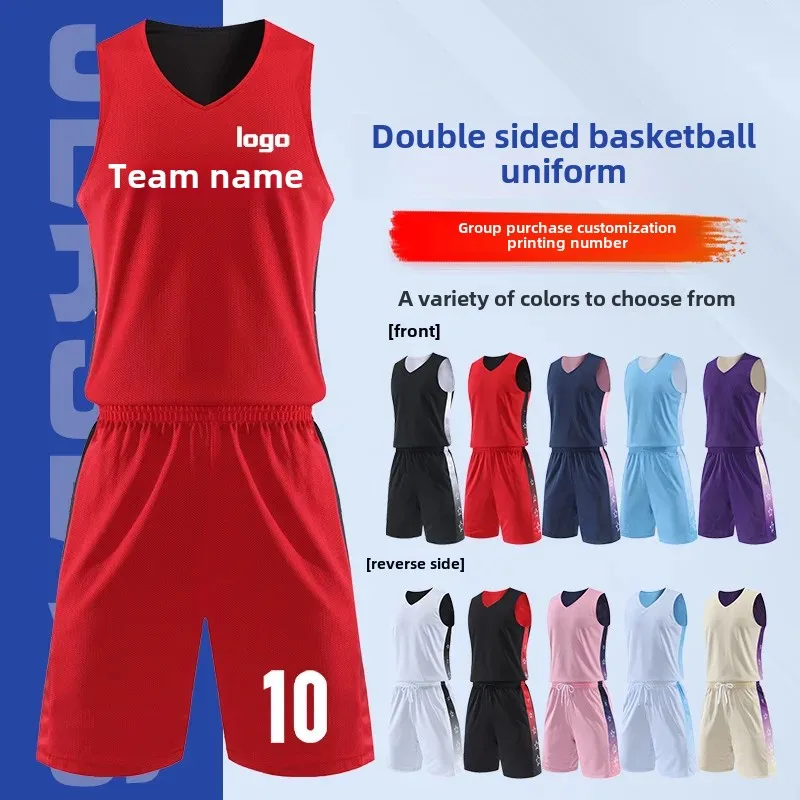 New Quick Dry Double-Sided Wearable Basketball Uniform Set for Men And Women Sports Training Competition Team Jersey