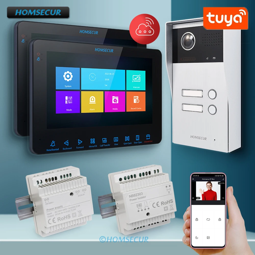 

HOMSECUR 2 Wire Tuya WIFI Video Doorbell Doorphone Intercom Auto Recording with 170° Doorbell Camera 800TVLine for 2 Families