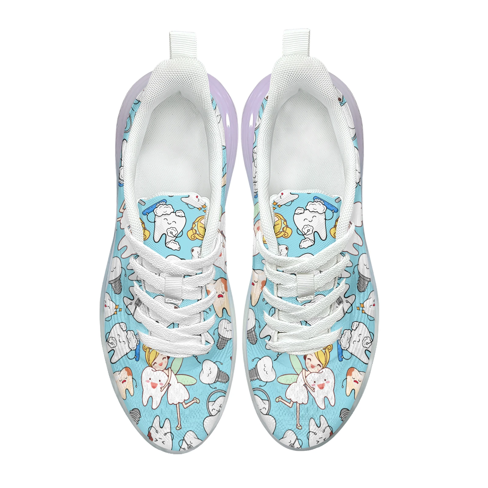 Lovely Dentist Cartoon Nurse Printed AF Cushion Shoes Mesh Breathable Outdoor Sport Sneakers Ainbow Gradient Color Thick Shoes