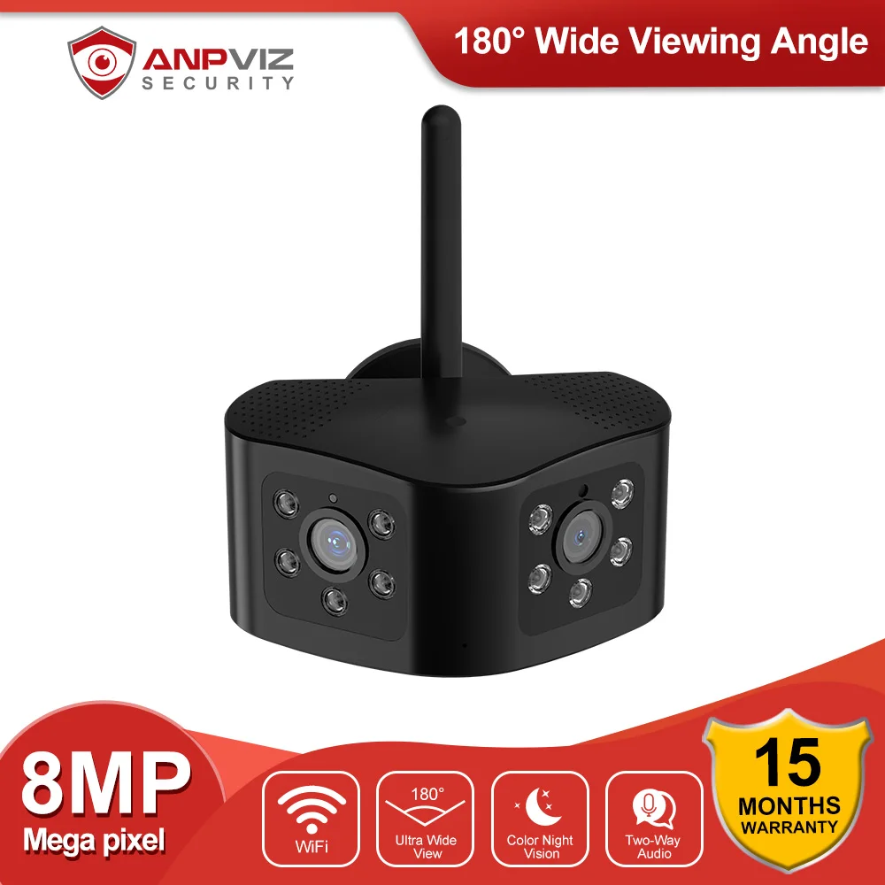 Anpviz HD 4K 8MP WIFI Dual Lens Panoramic Fixed Camera Outdoor 180° Wide Viewing Angle 6MP AI Human Detection Security Camera