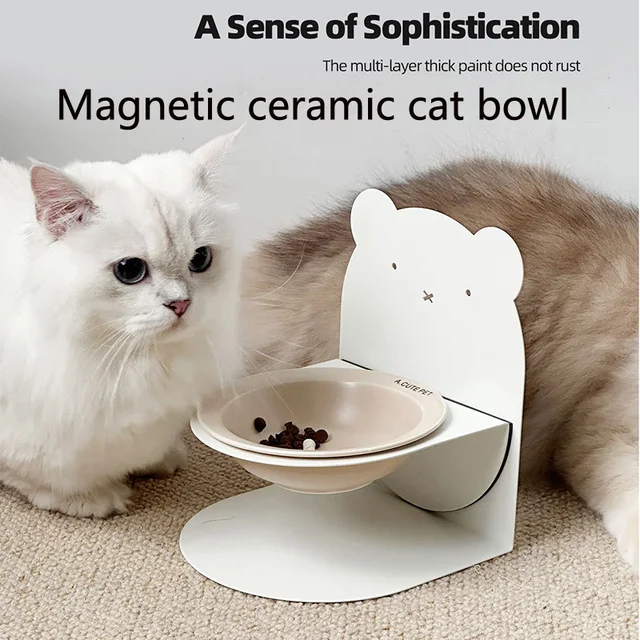 Detachable Ceramic Elevated Pet Bowl - Anti-Spill Large Capacity Tilt Design Pet Drinking and Eating Bowl & Water