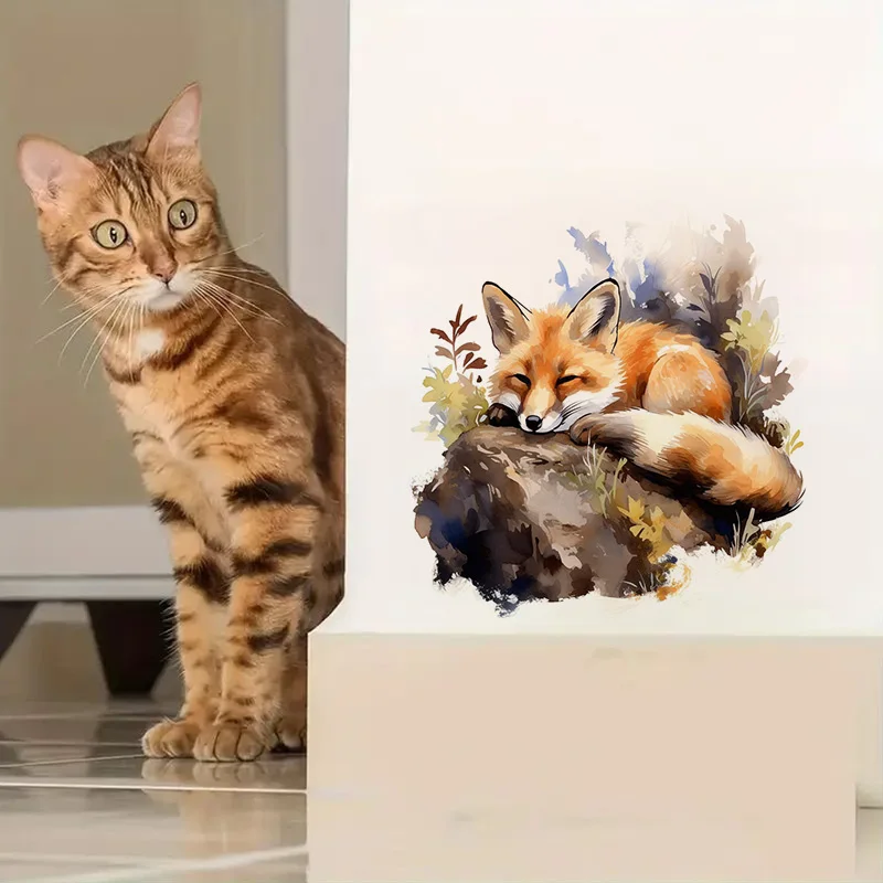 Watercolor Fox Sticker, Self-Adhesive Wall Decal-Removable, Reusable PVC Sticker for Kitchen & Living Room Decor