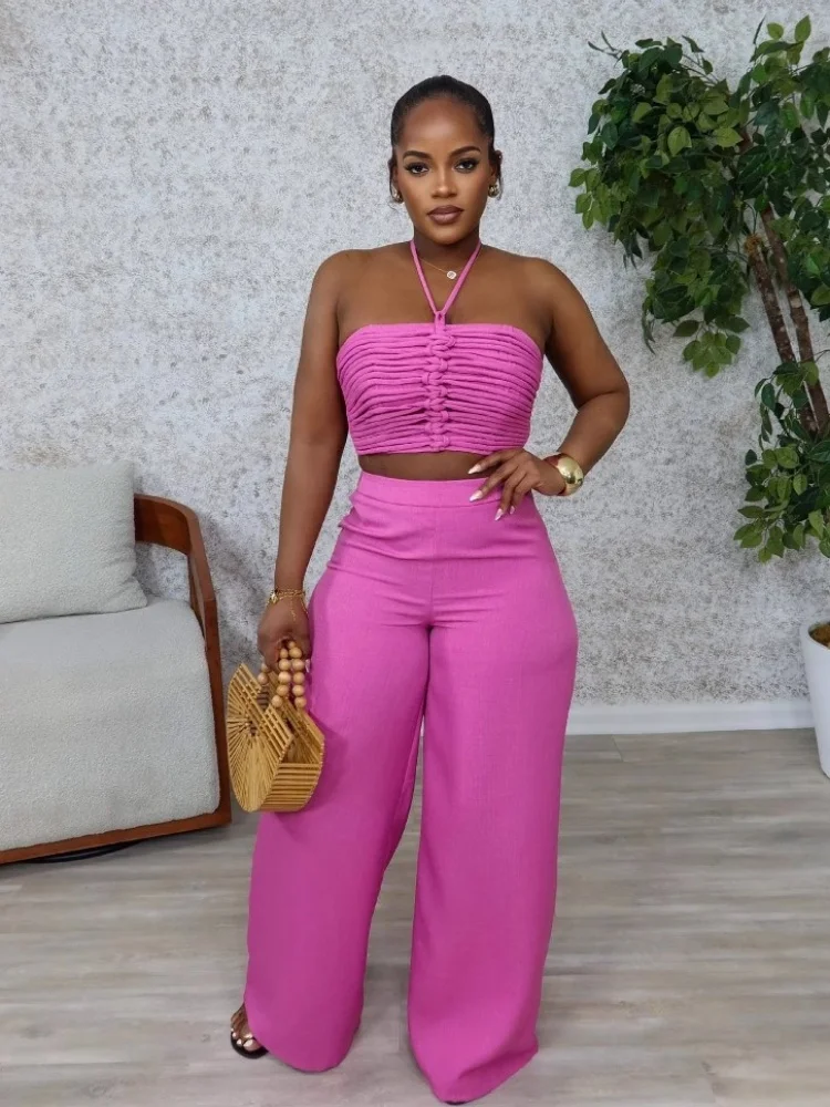 Wmstar Two Piece Outfits Women Pants Sets Wholesale Drawstring Top High Waist Side Zipper Loose Matching Suit Drop Shopping