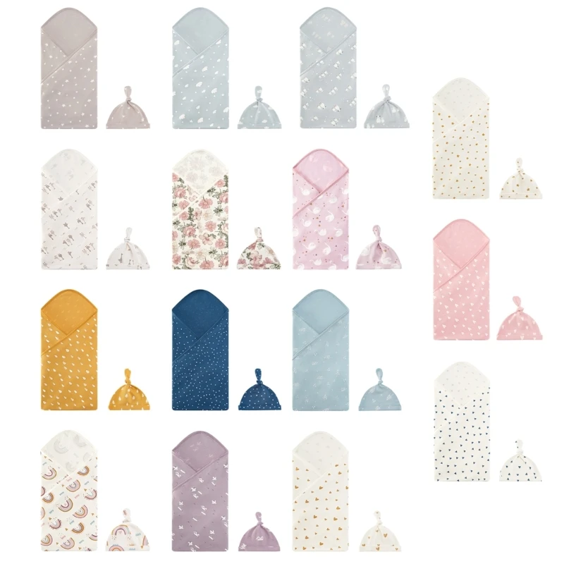 

Пеленка с шапочкой для новорожденных, хлопковое пеленальное одеяло для детей 0–3 месяцев