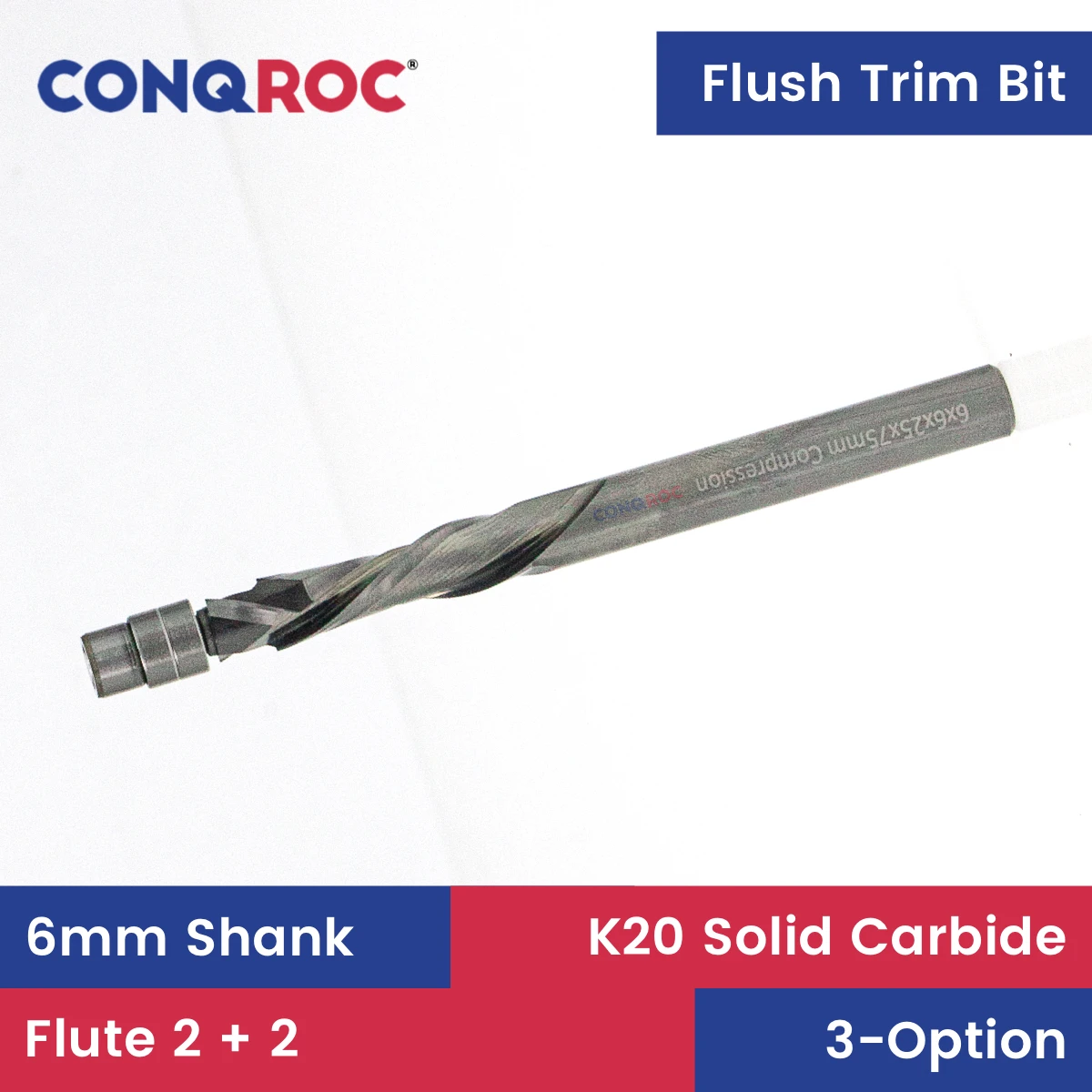 Woodworking Spiral Flush Trim Router Bit 6mm Shank with Top Bearing K20