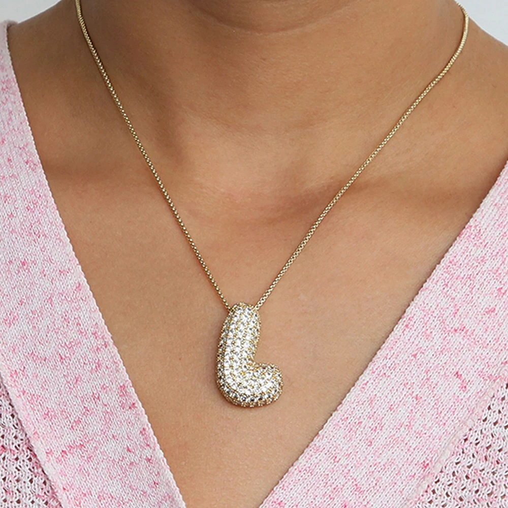 Collana Con Iniziale A Bolla Dorata A-Z – Ciondolo Con Zirconi E Catena Regolabile – Gioiello Elegante Per Donna, Regalo Significativo