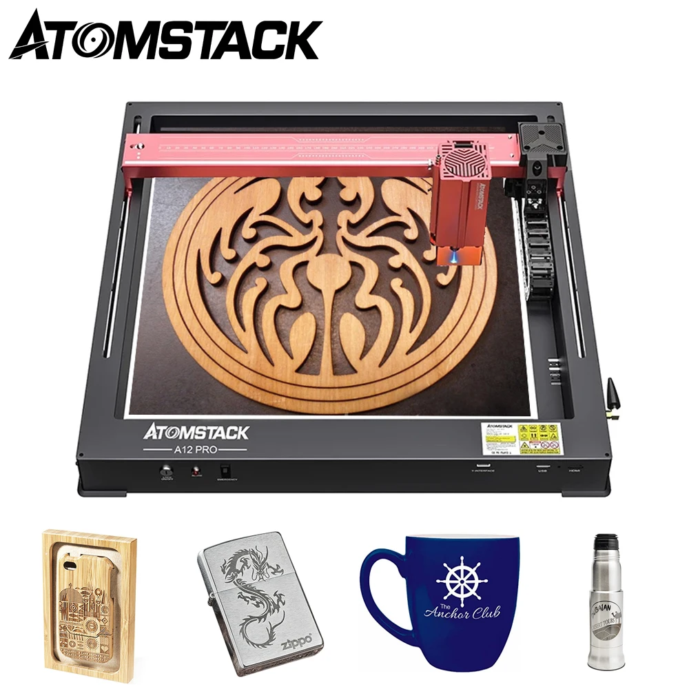 ATOMSTACK A12 Pro Laser Engraving Machine 12W Optical Power Laser Cutter Engraver 370*310mm Work Area Support Offline Engraving