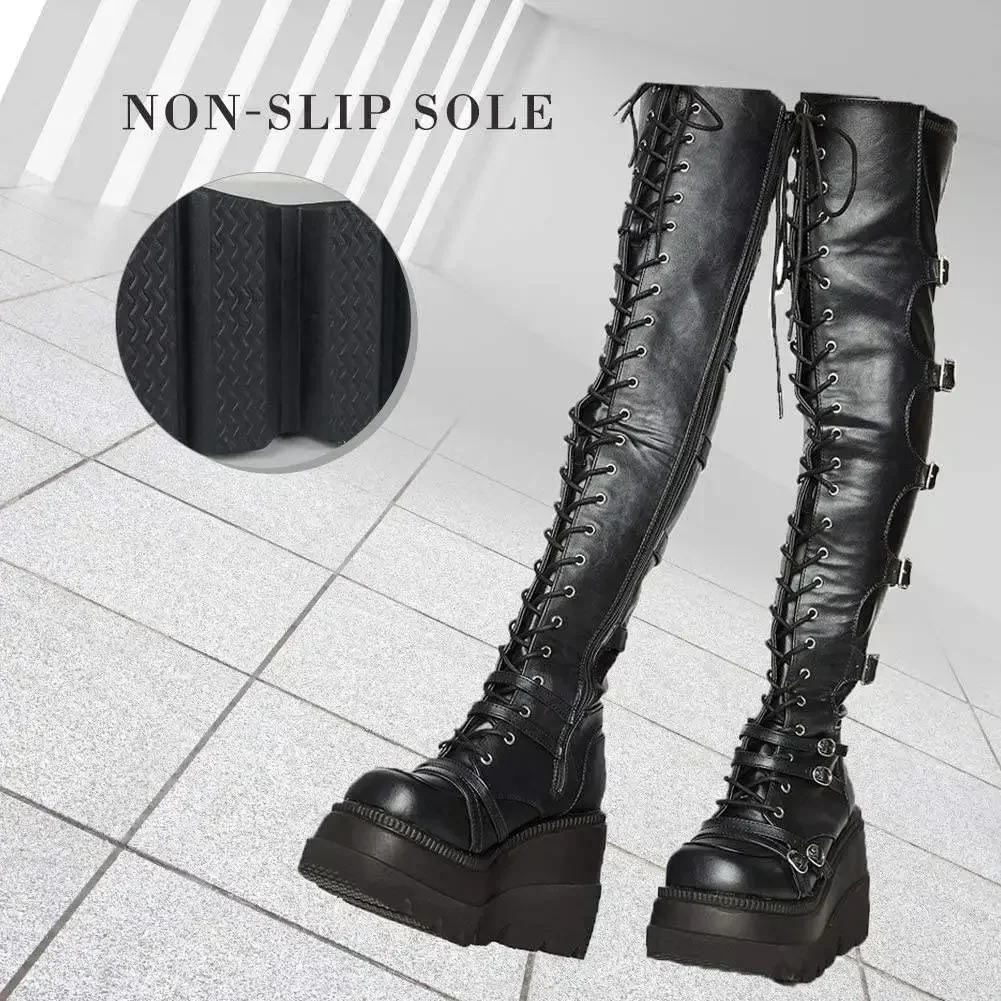 Women High Heel Boots Wedges Long Boots for Women Autumn Winter Over-the-knee High Platform
