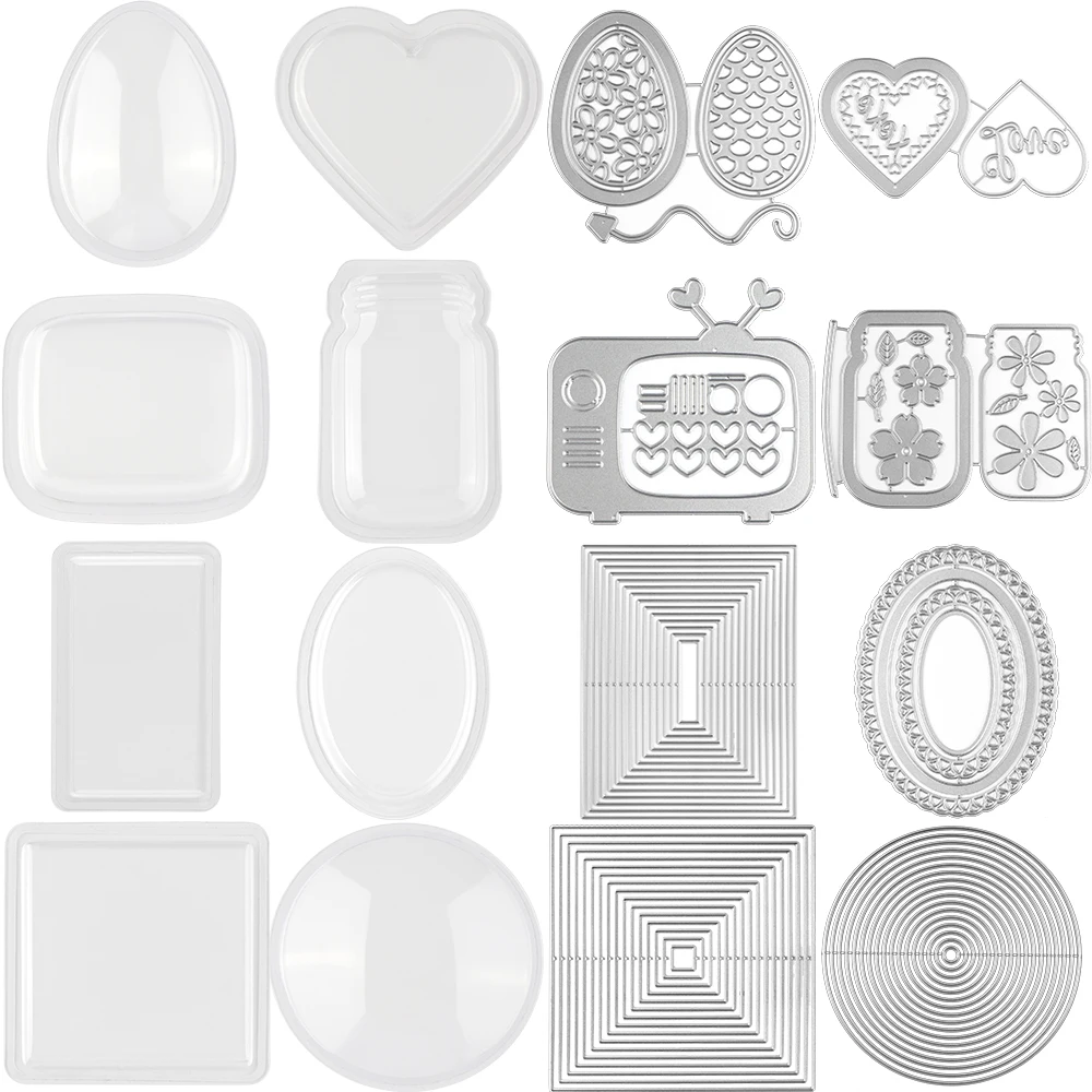 Paquete Deal TV Egg Jar Heart Geometry Dimensional Shaker domos plástico Shaker Window Blister para DIY Pascua Día de San Valentín tarjeta