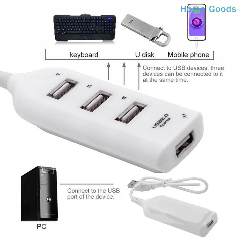 4포트 고속 USB 허브 (케이블 포함) 미니 USB 분배기 허브 USB 2.0 허브 휴대용 어댑터 노트북/랩탑 겸용
