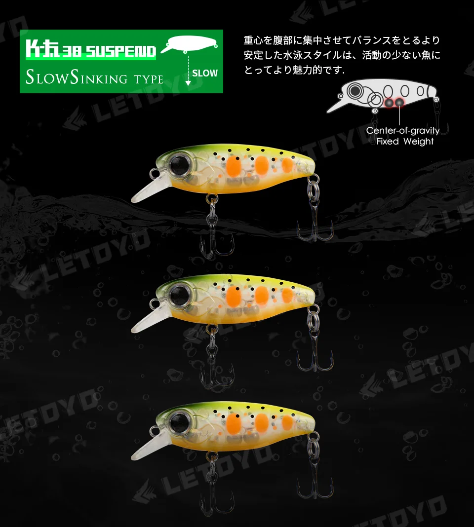 LETOYO 38mm 2.7g Micro Suspend Minnow Fishing Lure Jerkbait Mini Slow  Sinking Hard Bait Wobblers For Stonefish Bass Sea Fishing