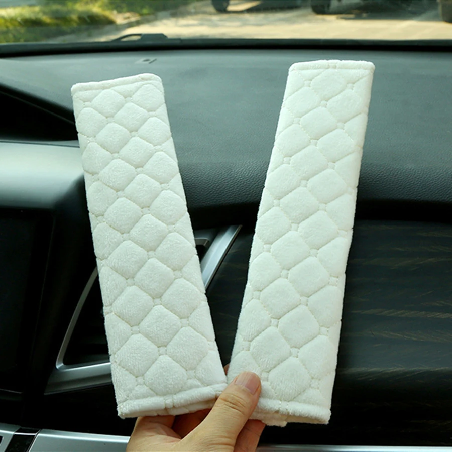 2pcs/set Argyle Plaid Pattern Plush Car Seat Belt Cover Safety Belt Cover Durable Anti-slip Warm Shoulder Protector