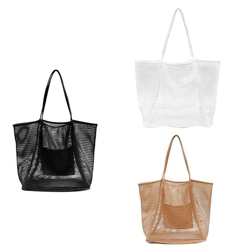 

Portable Mesh Bag Kids Storage Bags Swimming Beach Bag For Towels Women Cosmetic Makeup Bag