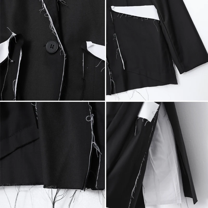 The spring of 2023 the new suit men's original popular logo coat flash design  wind stitching loose suit black and white 6