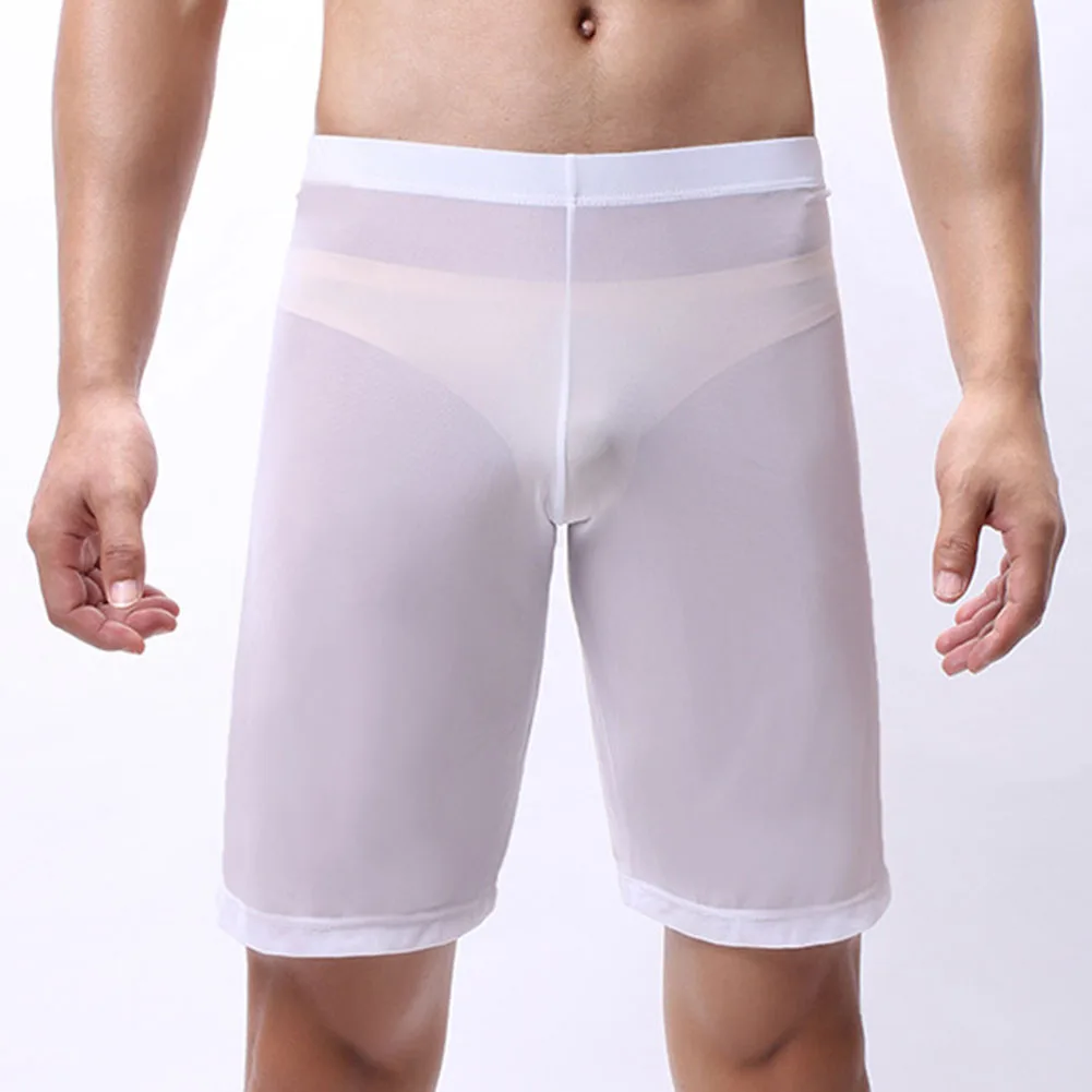 

Long Boxershorts Ultra-thin Men See Through Brief Underwear Youth Sheer Mesh Bulge Pouch Shorts Male Underpants Pajamas Panties