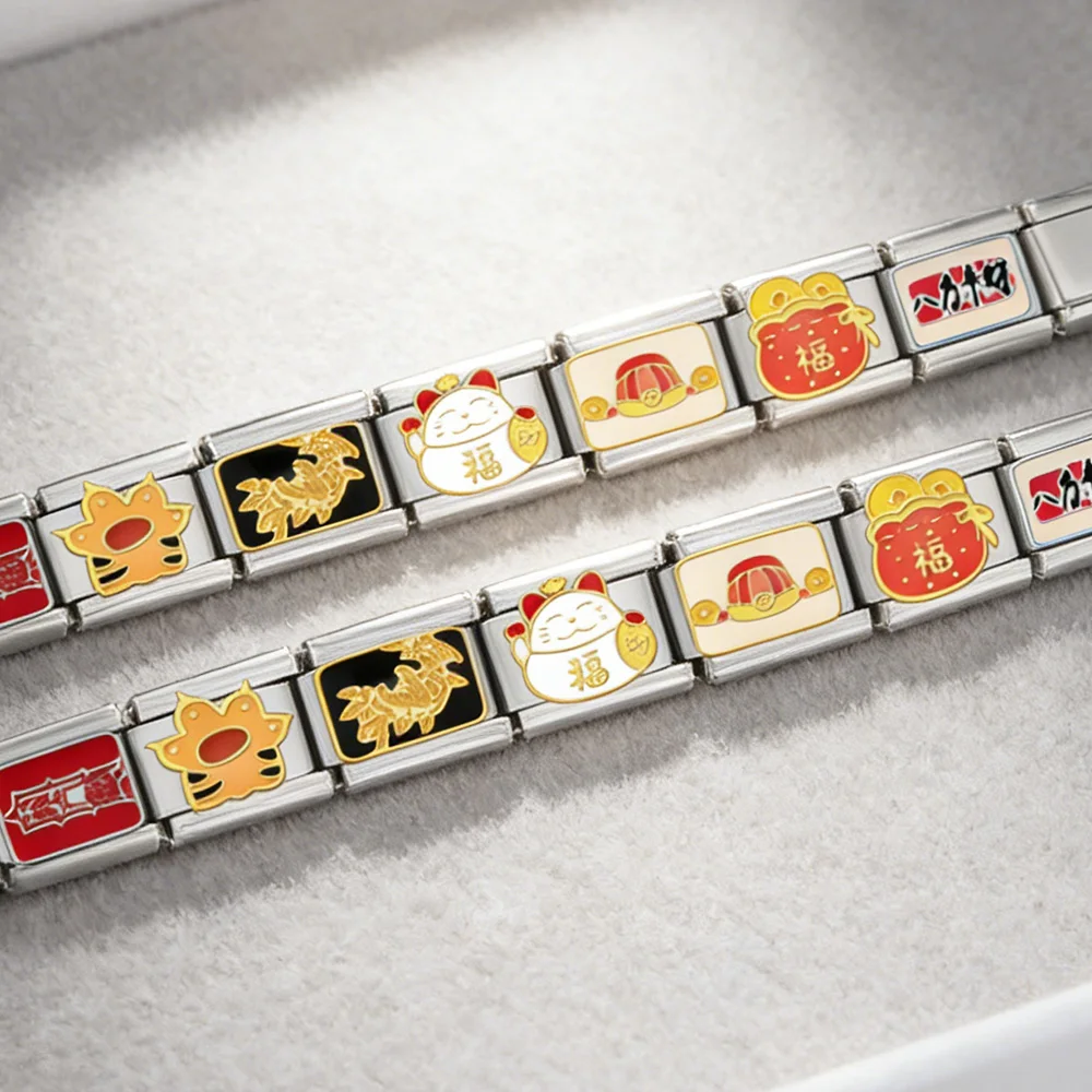 GEMOSA Bunter, niedlicher Schmuck im chinesischen Stil, italienische Glieder, passend für 9 mm Edelstahlarmbänder, DIY-Charm, Valentinstagsgeschenkherstellung – Detail 3