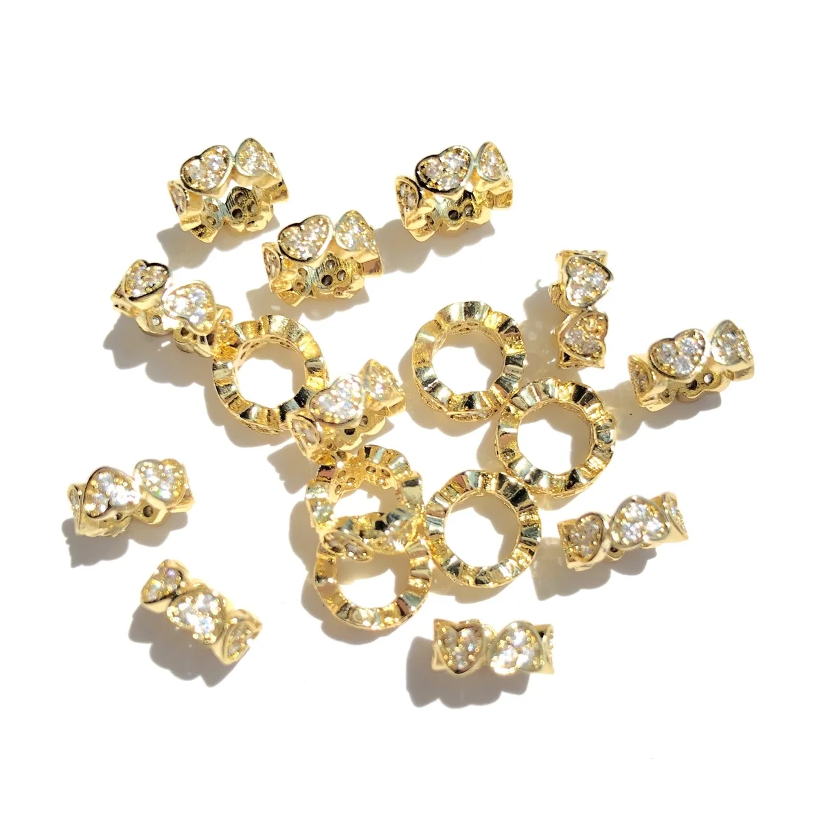 20pcs 8mm Zirconia Pave Heart Wheel Spacers Rondelle Beads for Bracelet Necklaces Earring Waist Jewelry Findings Wholesale