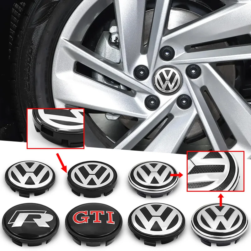 4Pcs 55mm 65mm Car Wheel Center Hub Caps VW Badge Rim Cover Emblem For Volkswagen R GTI Golf 5 7 Caddy Passat b6 Tiguan Pol wheel center caps