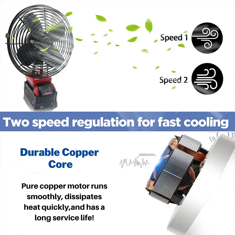 Electric Fan Floor Fan Household Desktop Fan Outdoor Camping Fan For Milwaukee M18 18V Li-ion Battery 48-11-1835 48-11-1890 3