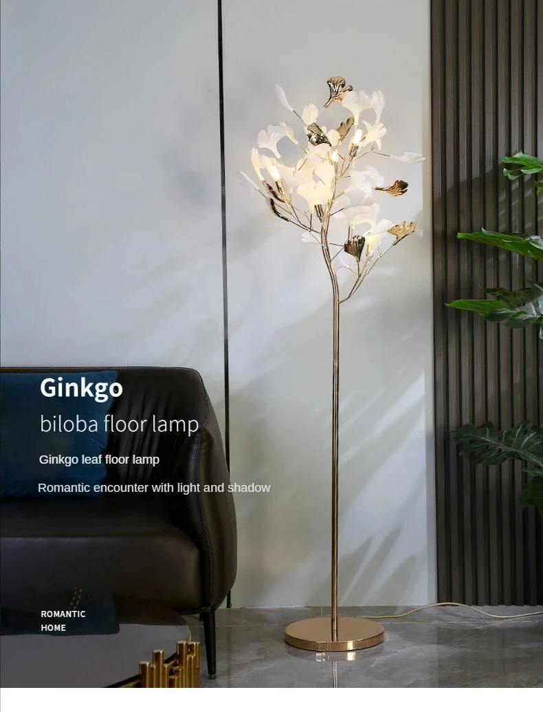 

Modern LED Ginkgo Leaf Light Luxury Floor Lamps for Living Room Bedroom Bedside Night Lights Home Warm Decorative Standing Lamps