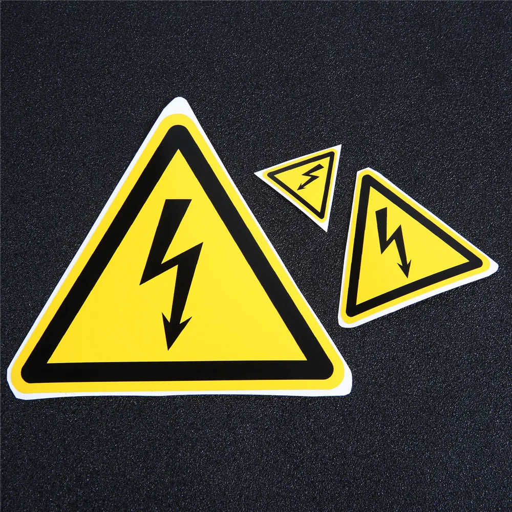 5 Of 10 Stuks Veiligheidswaarschuwingsstickers Pas Op Voor Elektrische Schok 2.5/5/10Cm Gelijkzijdige Driehoek Pvc Zelfklevend Etiket Geel Teken Sticker