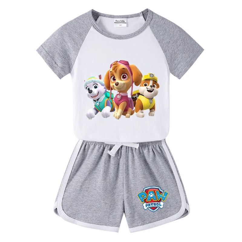 thumbnail image 1 of Conjunto de ropa para niños, camiseta de Pikachu para niño y niña, pantalones cortos, conjuntos de 2 uds., conjuntos de algodón para niñas pequeñas, ropa deportiva de la Patrulla Canina para niños, 1 of 5