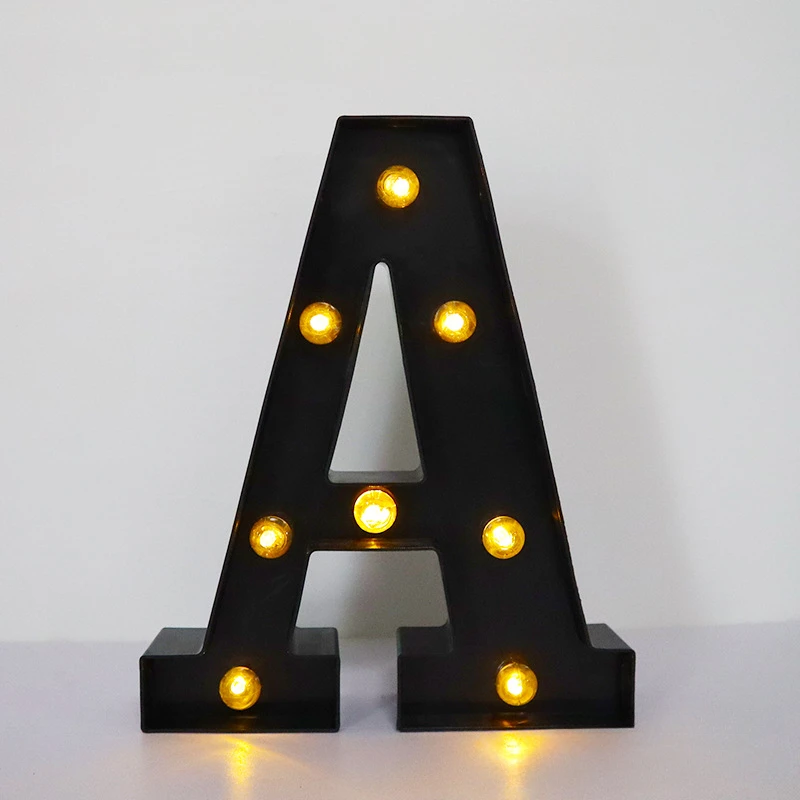 Letras de 22 cm con luz LED, letras del alfabeto negras, números, luz de noche, letras de Navidad para el hogar, suministros para fiestas de cumpleaños, decoración
