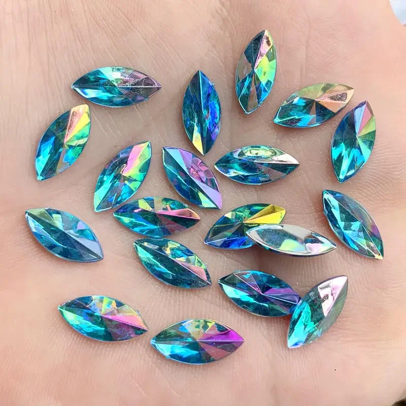 50pcs 7*14mm 다채로운 AB 말 눈 라인 석 아플리케 플랫 백 아크릴 돌 드레스 공예에 대 한 비 핫픽스 Strass 크리스탈-HB79
