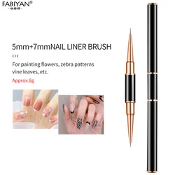Rose Gold Nail Art Liner Brush with Rhinestone Handle - Double Head for Precision Drawing and Painting (Black 03)