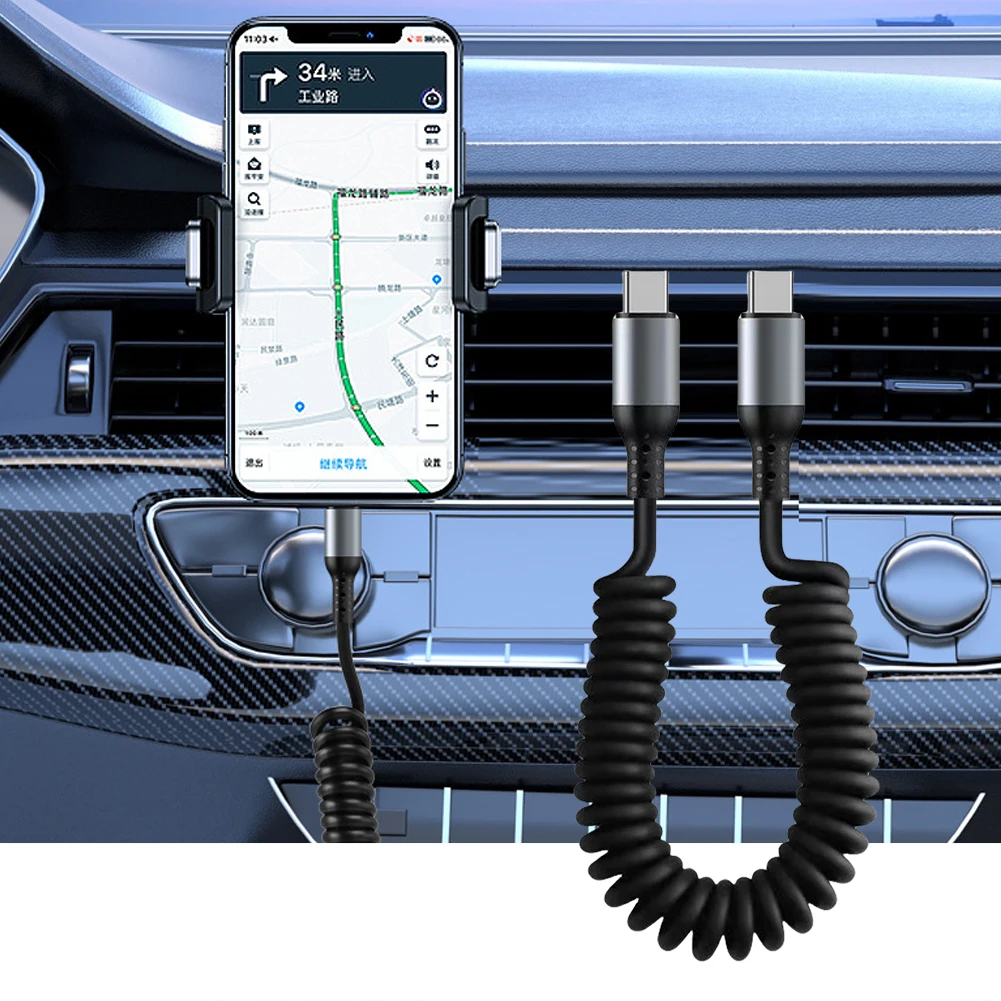 Ressort télescopique 100/27/66W 6A charge rapide Type C câble de données USB Micro chargeur de téléphone de voiture pour iPhone13 14 Pro Samsung Xiaomi