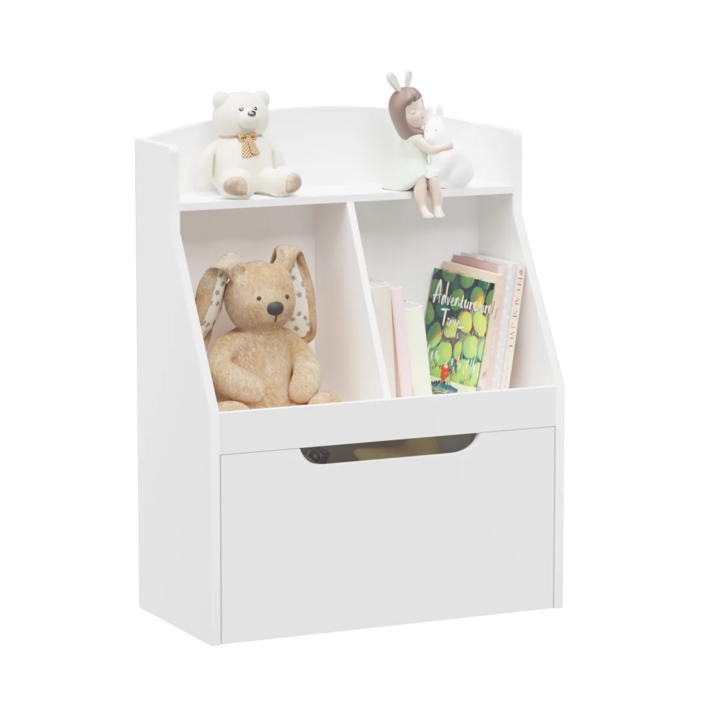 Kids Bookshelf with Drawer and Wheels, Children's Book Display,  Wooden Bookcase, Toy Storage Cabinet Organizer, White 6